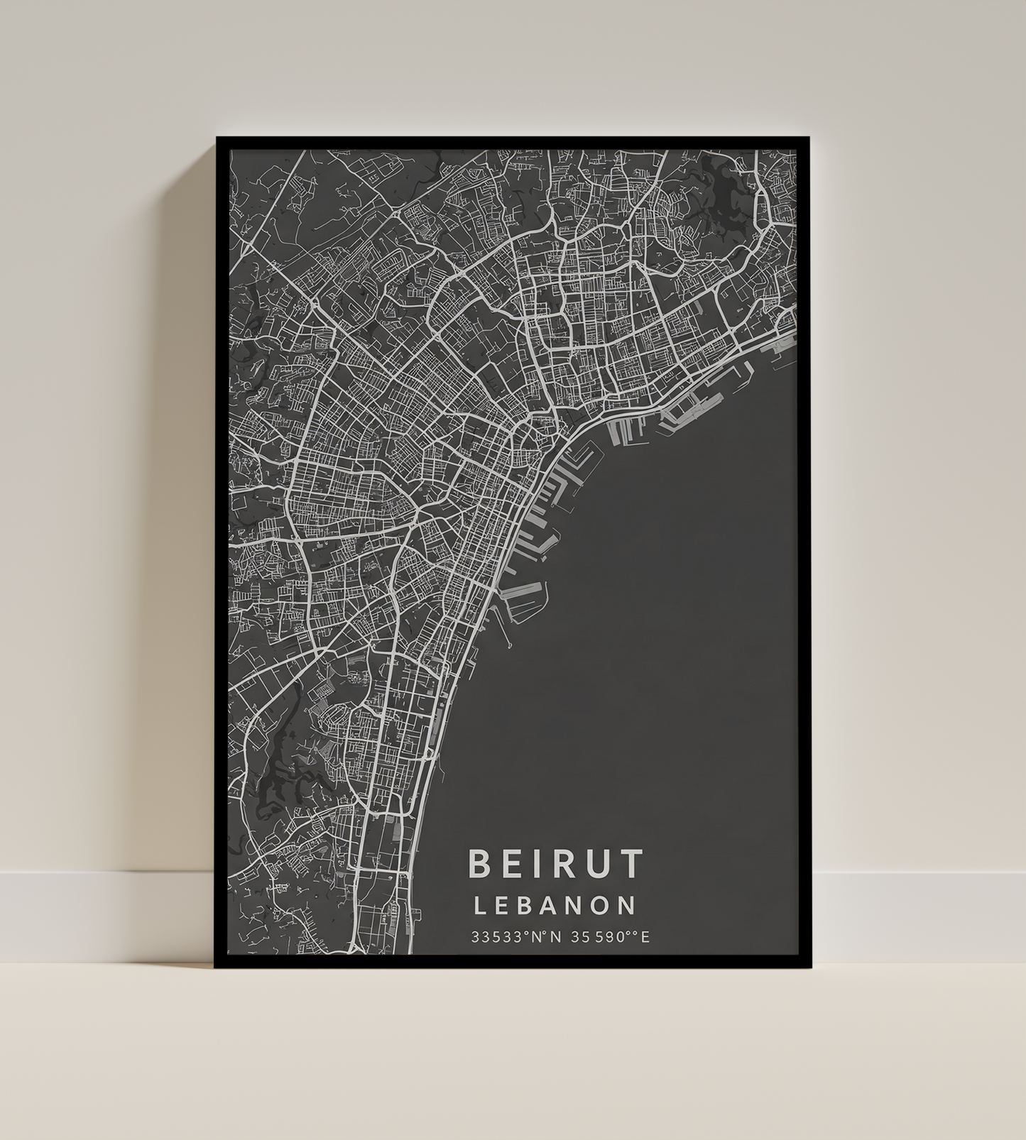 Beirut grey cityscape map